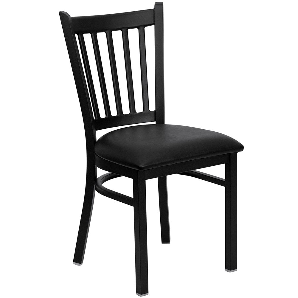 916-XDG6Q2BVBLKV Restaurant Chair w/ Slat Back & Black Vinyl Seat - Steel Frame, Black