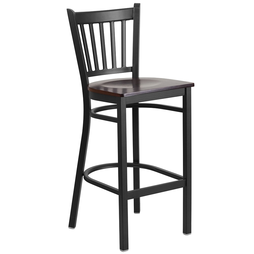 916-XDG6R6BVBWALW Bar Stool w/ Metal Vertical Slat Back & Walnut Wood Seat, Black