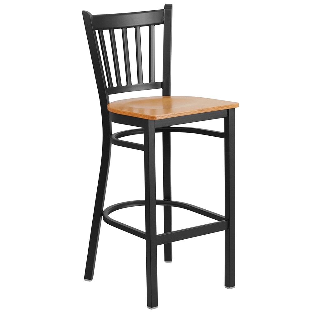 916-XDG6R6BVBNATW Bar Stool w/ Metal Vertical Slat Back & Natural Wood Seat, Black