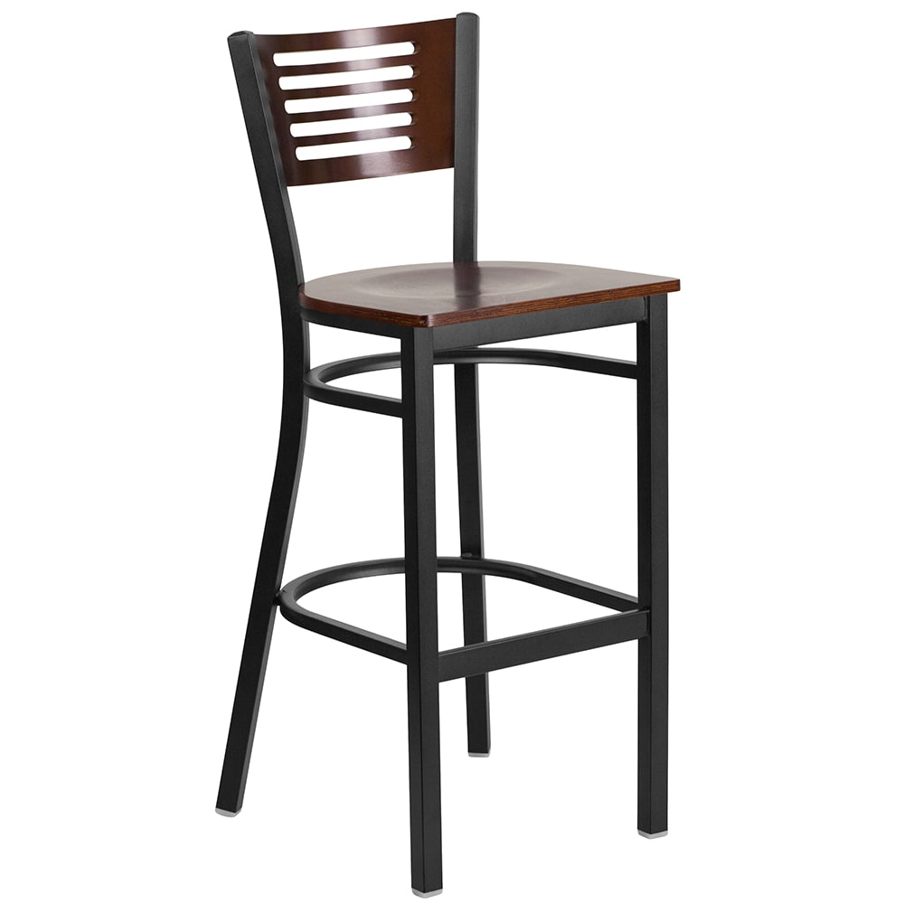 916-XDG6H1BWALBMTL Bar Stool w/ Walnut Wood Back & Wood Seat, Black