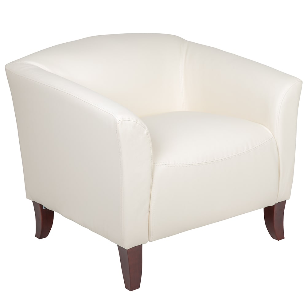 916-1111WH Reception Arm Chair - White LeatherSoft Upholstery, Cherry Wood Feet