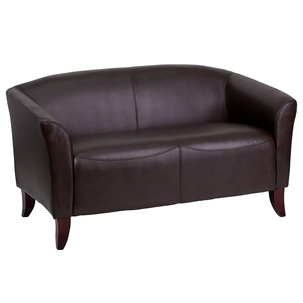 916-1112BN Reception Loveseat w/ Brown LeatherSoft Upholstery, Cherry Wood Feet