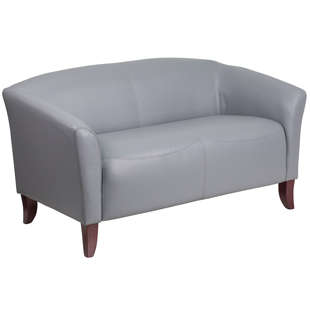 916-1112GY Reception Loveseat w/ Gray LeatherSoft Upholstery, Cherry Wood Feet