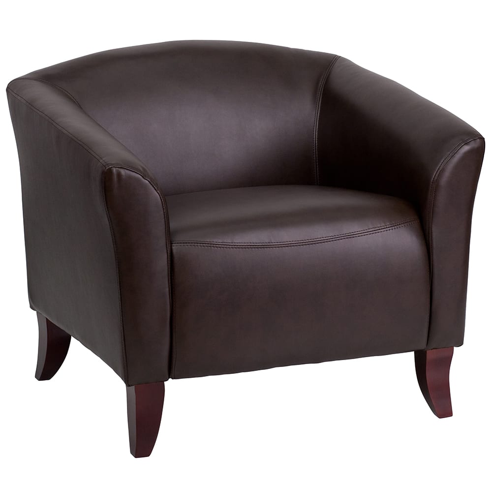 916-1111BN Reception Arm Chair - Brown LeatherSoft Upholstery, Cherry Wood Feet