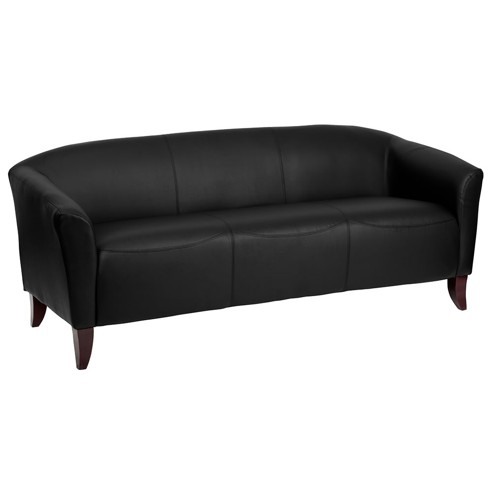 916-1113BK 72 3/4" Reception Sofa w/ Black LeatherSoft Upholstery - Cherry Wood Feet