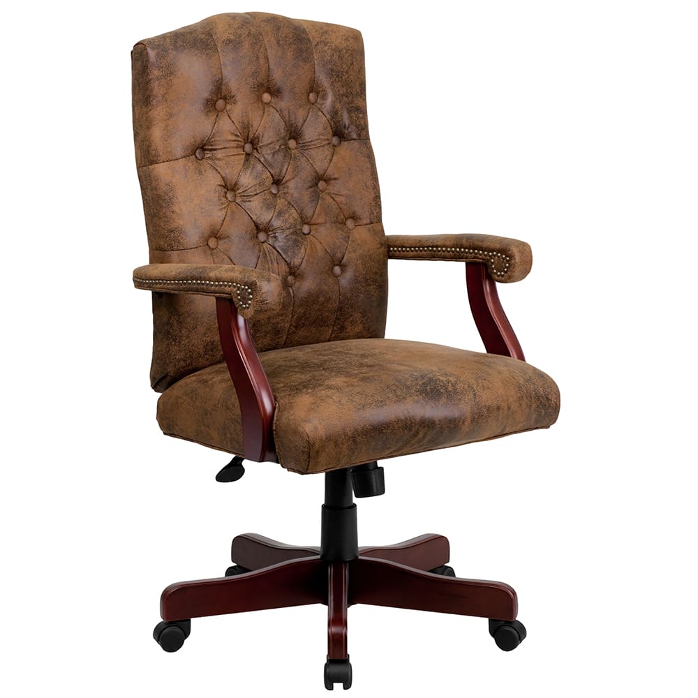 916-802BRN Swivel Office Swivel Chair w/ High Back - Suede Upholstery, Brown