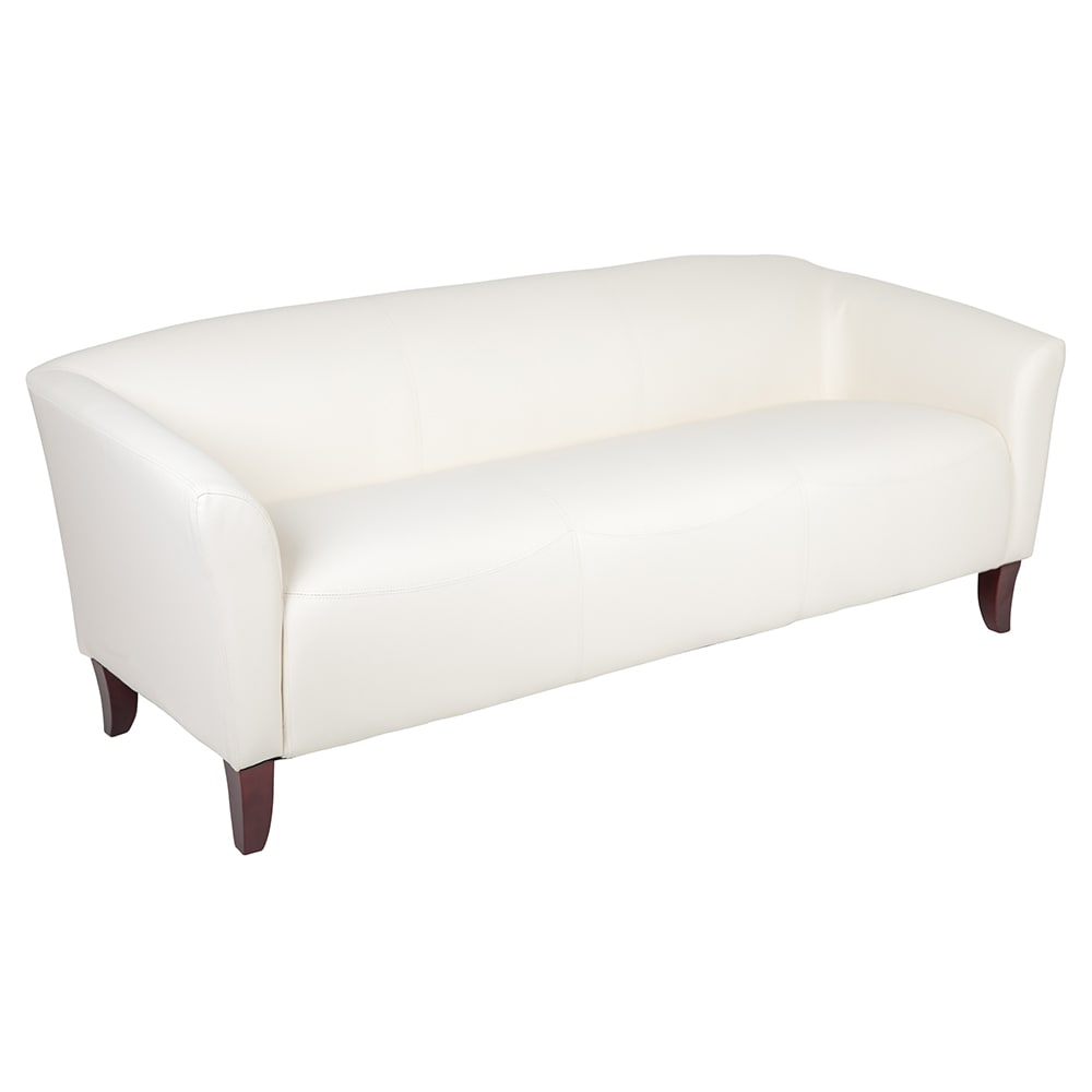 916-1113WH 72 3/4" Reception Sofa w/ White LeatherSoft Upholstery - Cherry Wood Feet