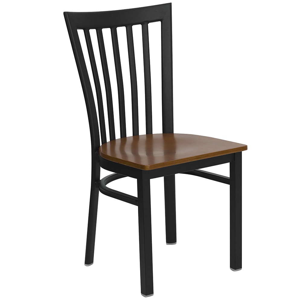 916-XDG6Q4BSCHCHYW Restaurant Chair w/ Schoolhouse Back & Cherry Wood Seat - Steel Frame, Bla...