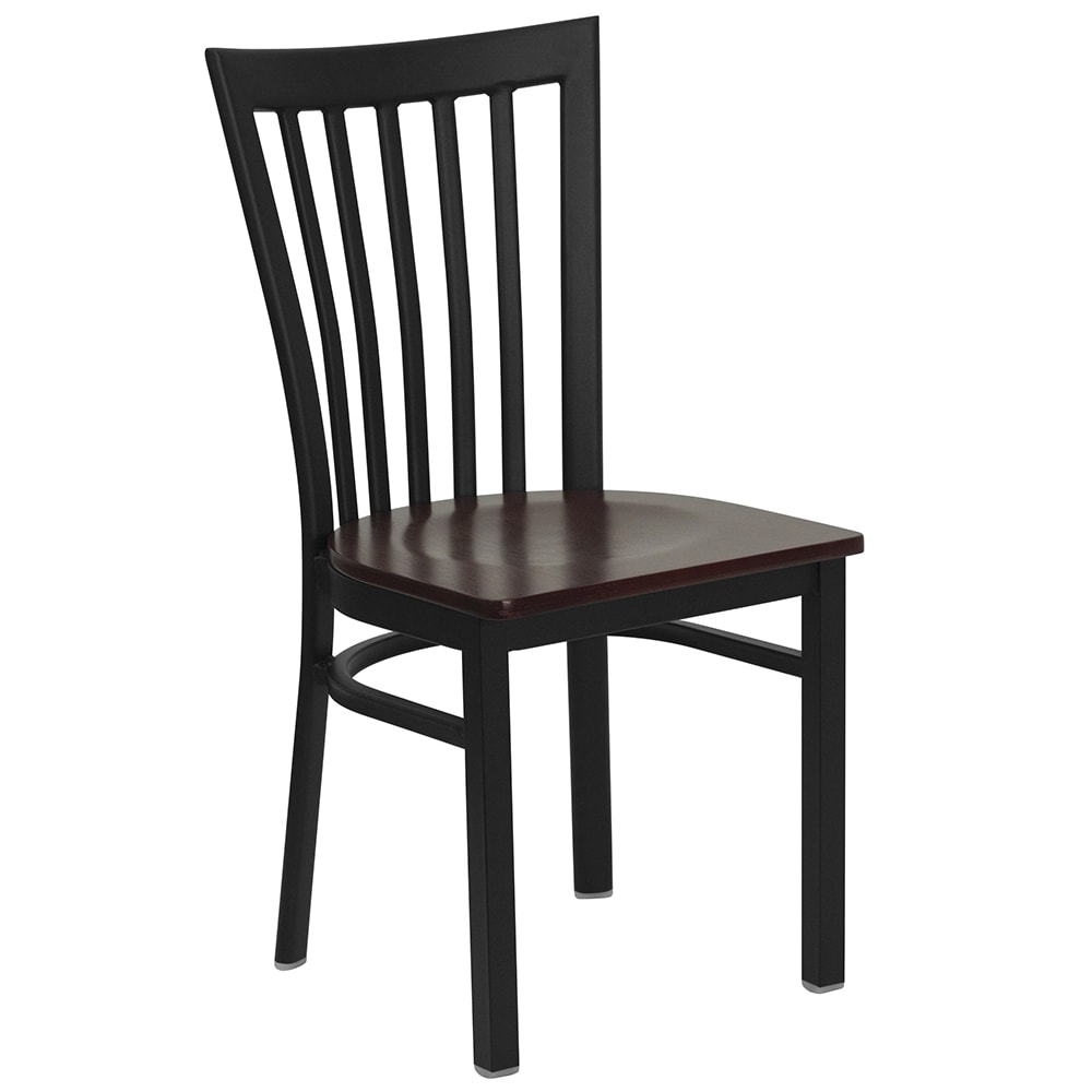 Flash Furniture XU-DG6Q4BSCH-MAHW-GG Restaurant Chair w/ Schoolhouse Back & Mahogany Wood Seat - Steel Frame, Black