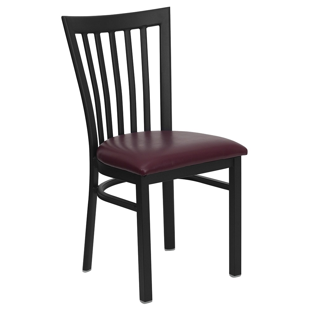 916-XDG6Q4BSCHBURV Restaurant Chair w/ Schoolhouse Back & Burgundy Vinyl Seat - Steel Frame,...