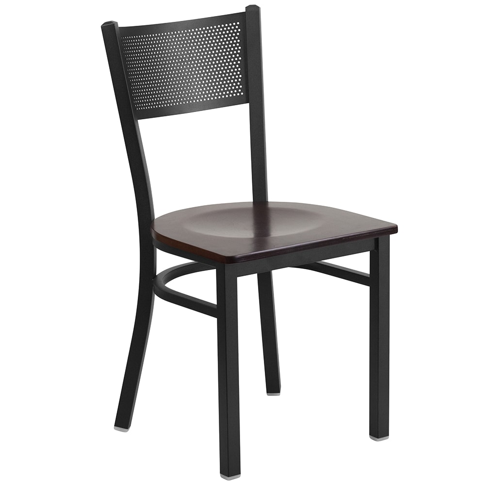 916-XDG60115GRDWALW Restaurant Chair w/ Grid Back & Walnut Wood Seat - Steel Frame, Black