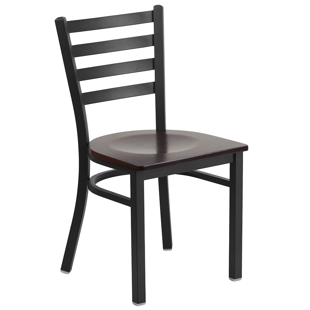 916-XDG694BLADWALW Restaurant Chair w/ Ladder Back & Walnut Wood Seat - Steel Frame, Black