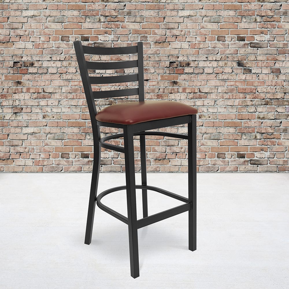 Flash Furniture Xu Dg697blad Bar Burv Gg Bar Stool W Ladder Back And Burgundy Vinyl Seat Black 