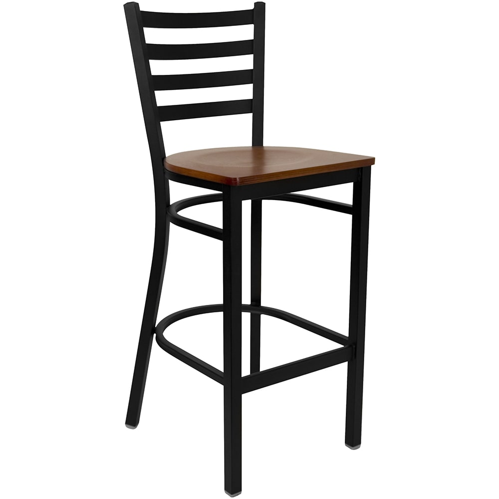 Flash Furniture XU-DG697BLAD-BAR-CHYW-GG Bar Stool w/ Ladder Back & Cherry Wood Seat, Black