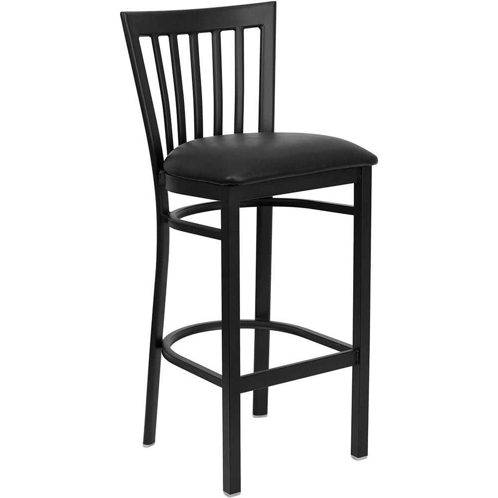 916-XDG6R8BSCHBBLKV Bar Stool w/ Metal Schoolhouse Back & Black Vinyl Seat, Black