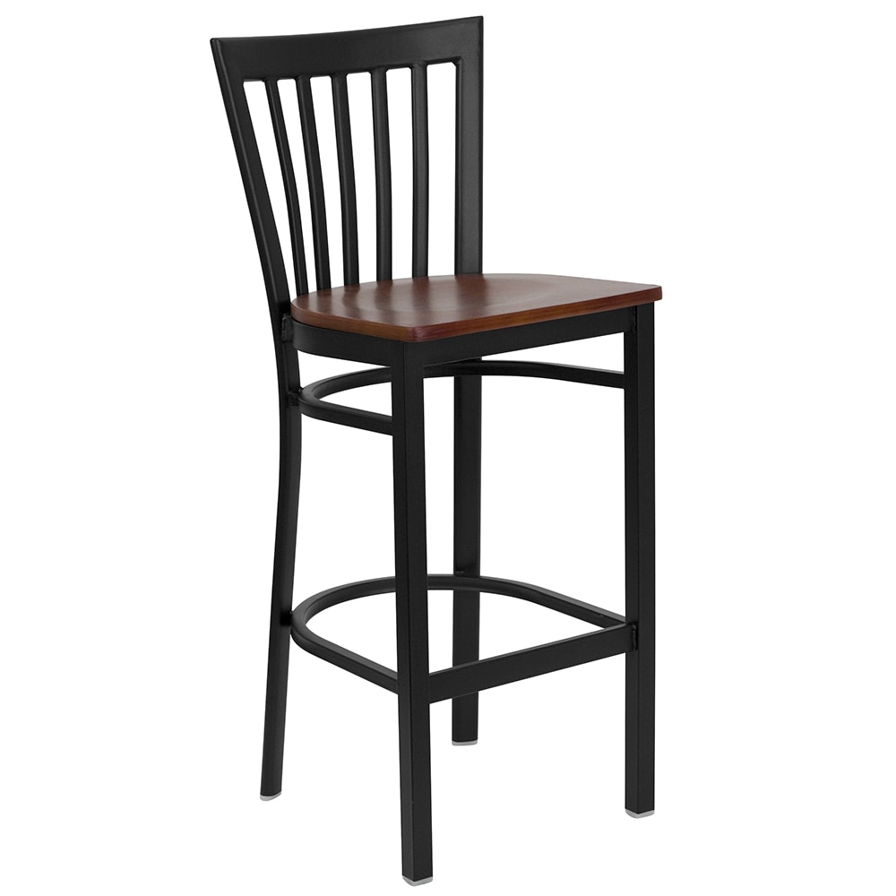 916-XDG6R8BSCHBCHYW Bar Stool w/ Metal Schoolhouse Back & Cherry Wood Seat, Black