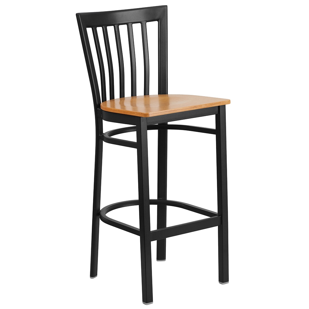 916-XDG6R8BSCHBNATW Bar Stool w/ Metal Schoolhouse Back & Natural Wood Seat, Black