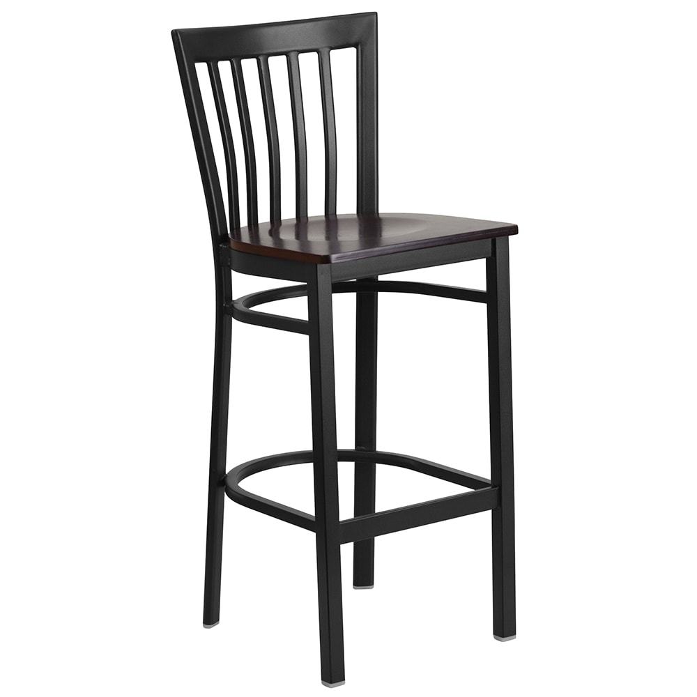 916-XDG6R8BSCHBWALW Bar Stool w/ Metal Schoolhouse Back & Walnut Wood Seat, Black