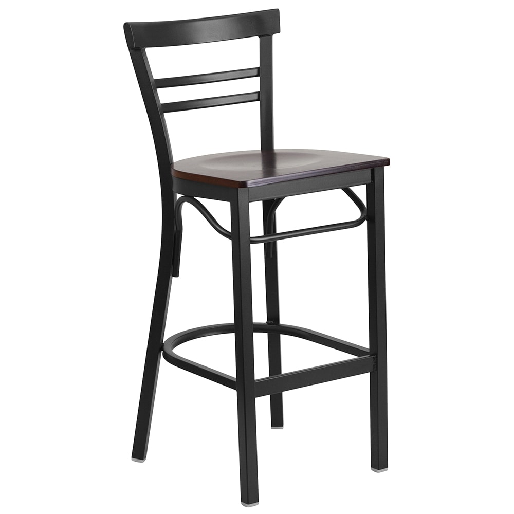 916-XDG6R9BLADBWALW Bar Stool w/ Metal Ladder Back & Walnut Wood Seat, Black