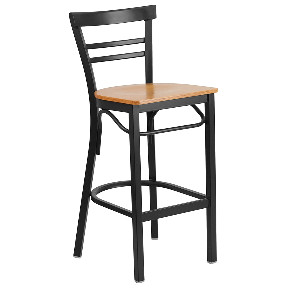 916-XDG6R9BLADBNATW Bar Stool w/ Metal Ladder Back & Natural Wood Seat, Black