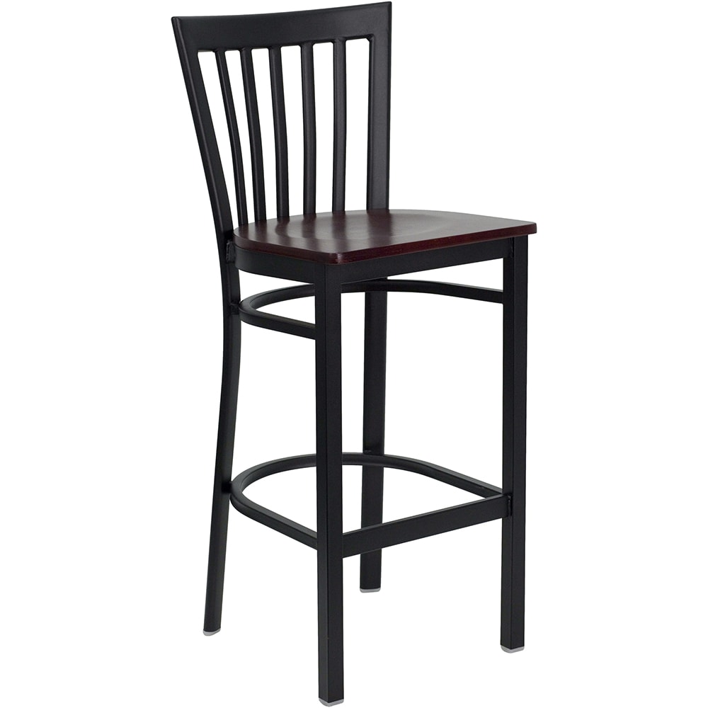 916-XDG6R8BSCHBMAHW Bar Stool w/ Metal Schoolhouse Back & Mahogany Wood Seat, Black