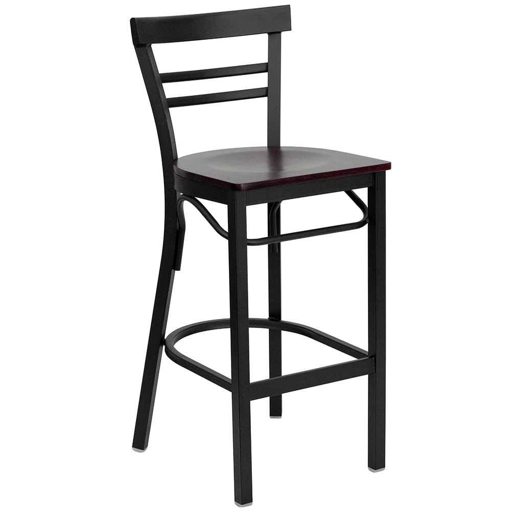 916-XDG6R9BLADBMAHW Bar Stool w/ Metal Ladder Back & Mahogany Wood Seat, Black
