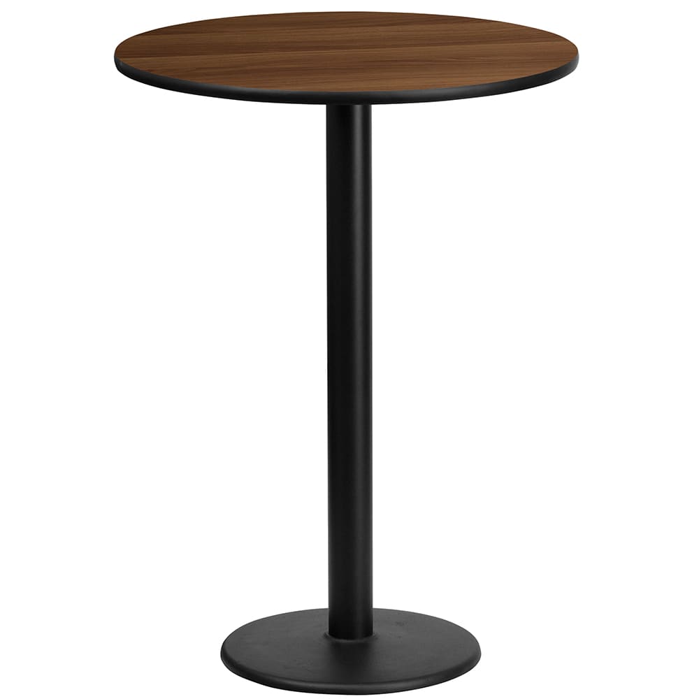 916-XRD24WALTBTR18B 24" Round Bar Height Table - Walnut Laminate Top, Cast Iron Base