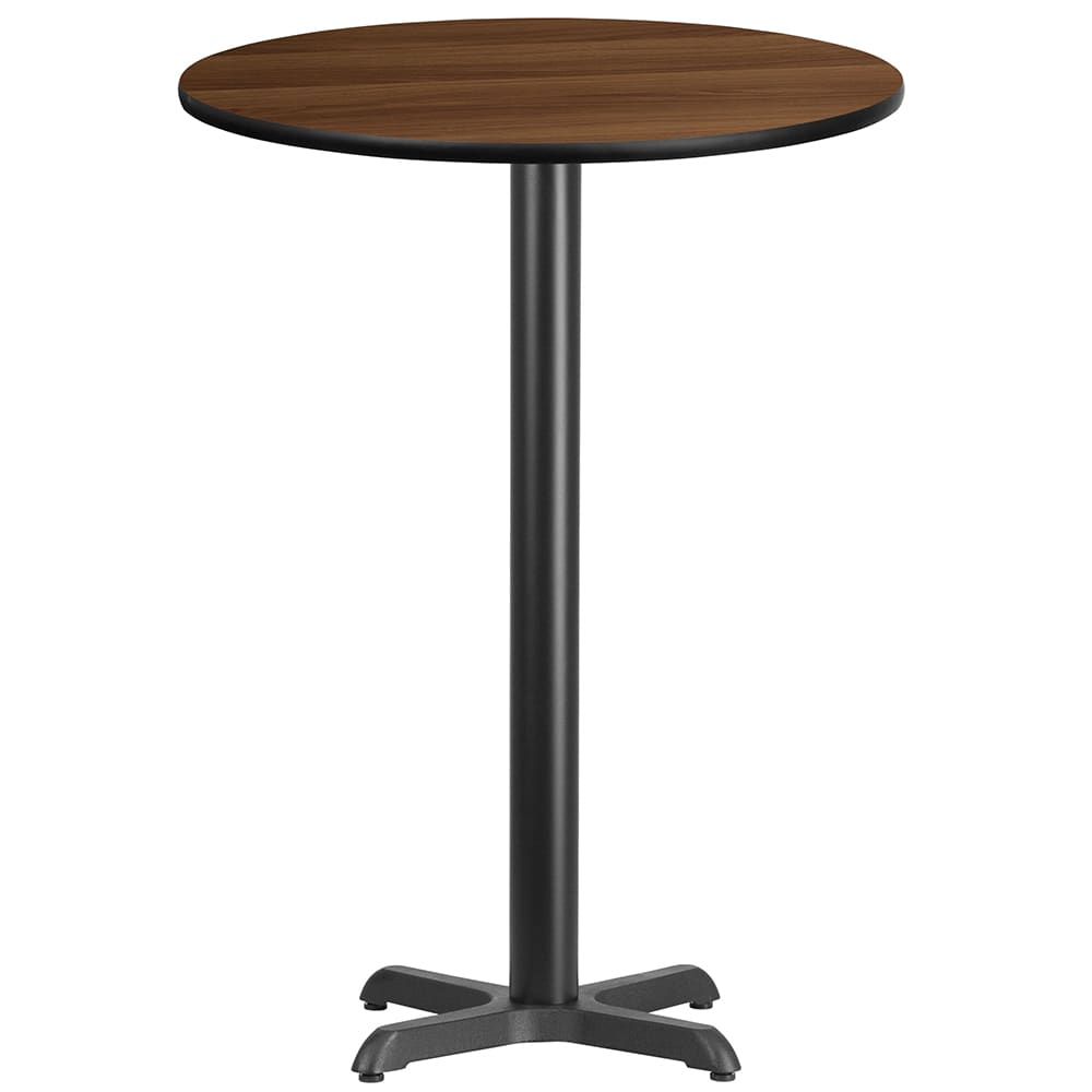916-XRD30WALTBT2222B 30" Round Bar Height Table - Walnut Laminate Top, Cast Iron Base