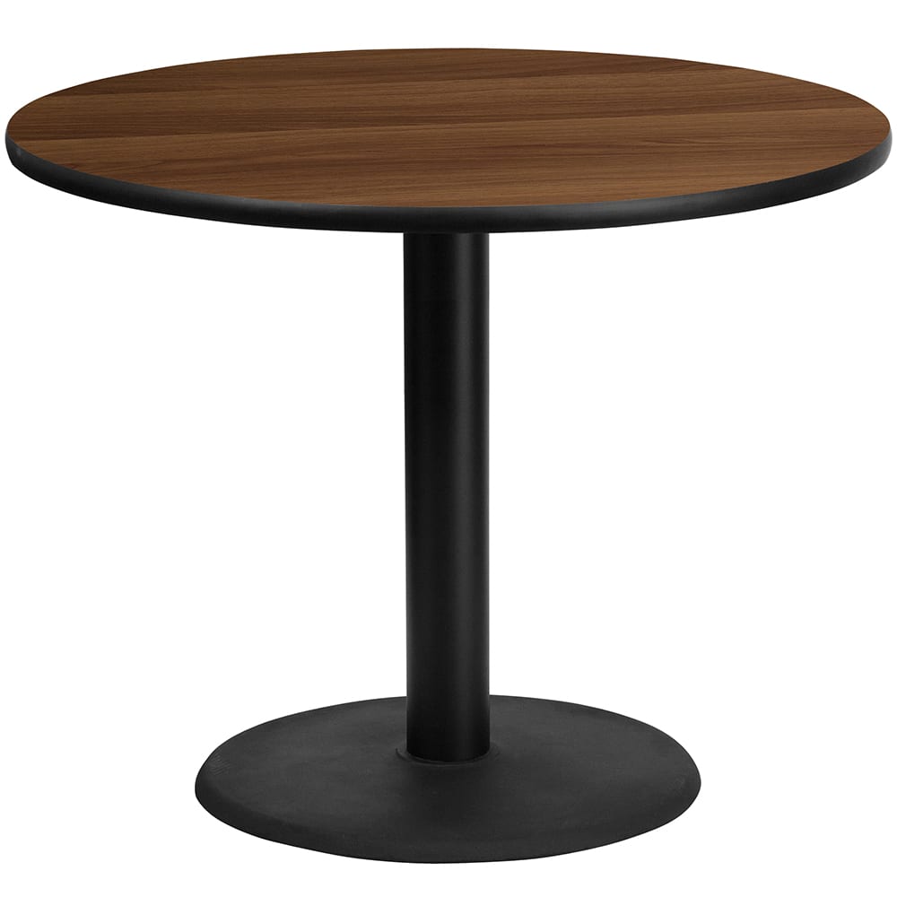 916-XRD36WALTBTR24 36" Round Dining Height Table w/ Walnut Laminate Top - Cast Iron Base