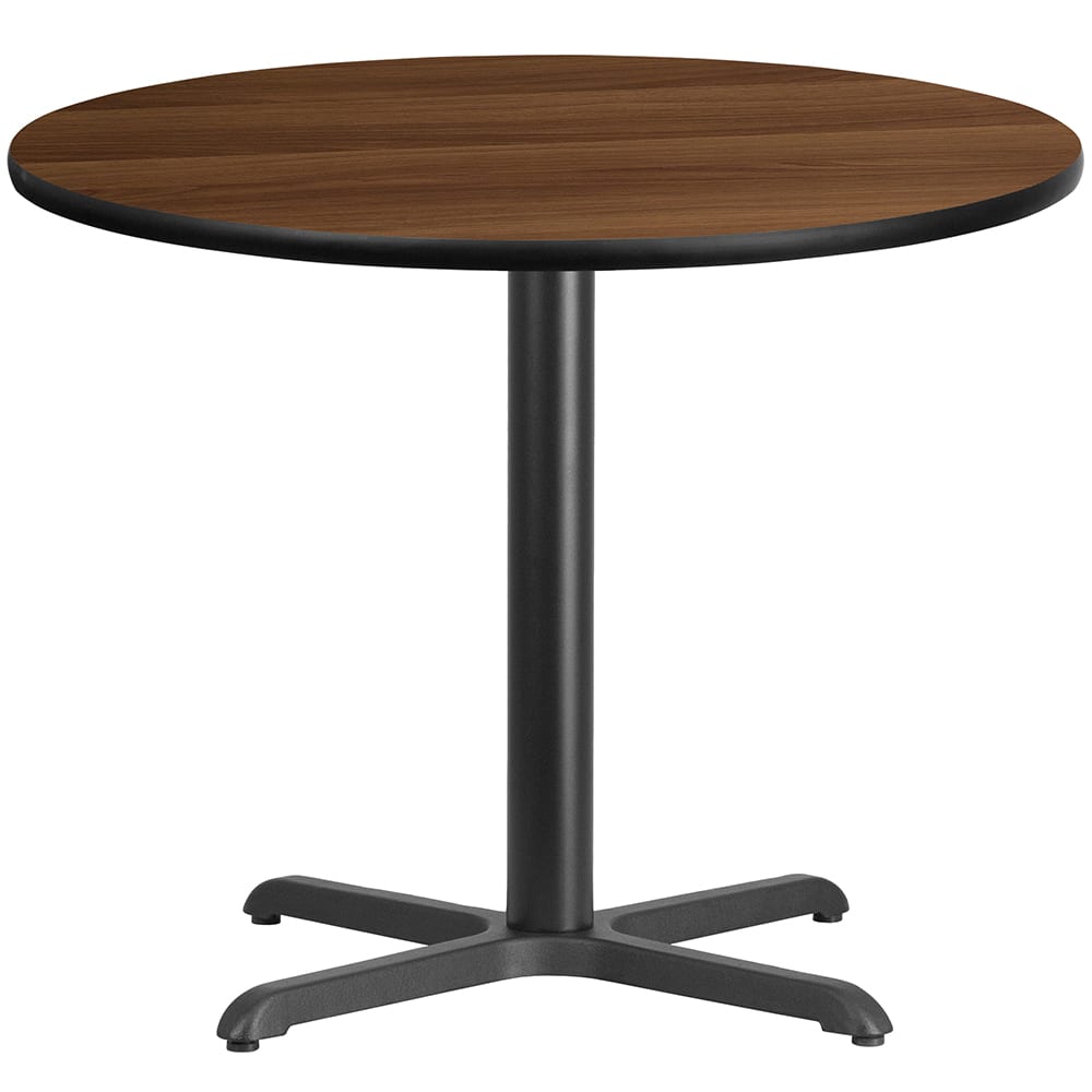 916-XRD36WALTBT3030 36" Round Dining Height Table w/ Walnut Laminate Top - Cast Iron Base