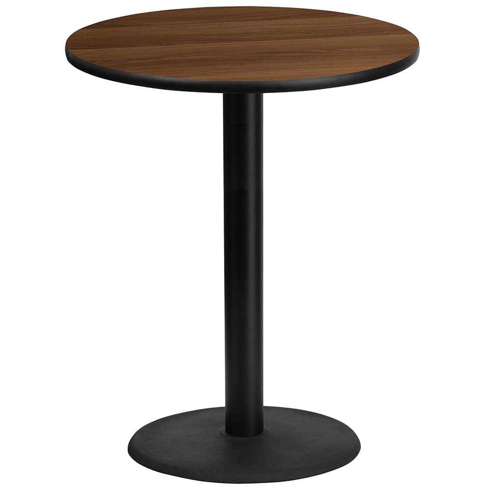 916-XRD36WALTBTR24B 36" Round Bar Height Table - Walnut Laminate Top, Cast Iron Base