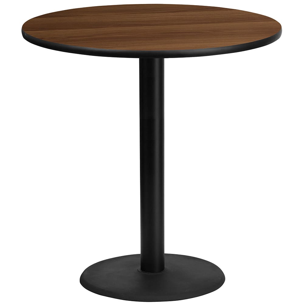 916-XRD42WALTBTR24B 42" Round Bar Height Table - Walnut Laminate Top, Cast Iron Base