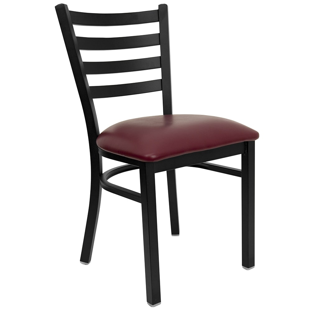 916-XUDG694BLADBURVG Restaurant Chair w/ Ladder Back & Burgundy Vinyl Seat - Steel Frame, Bla...