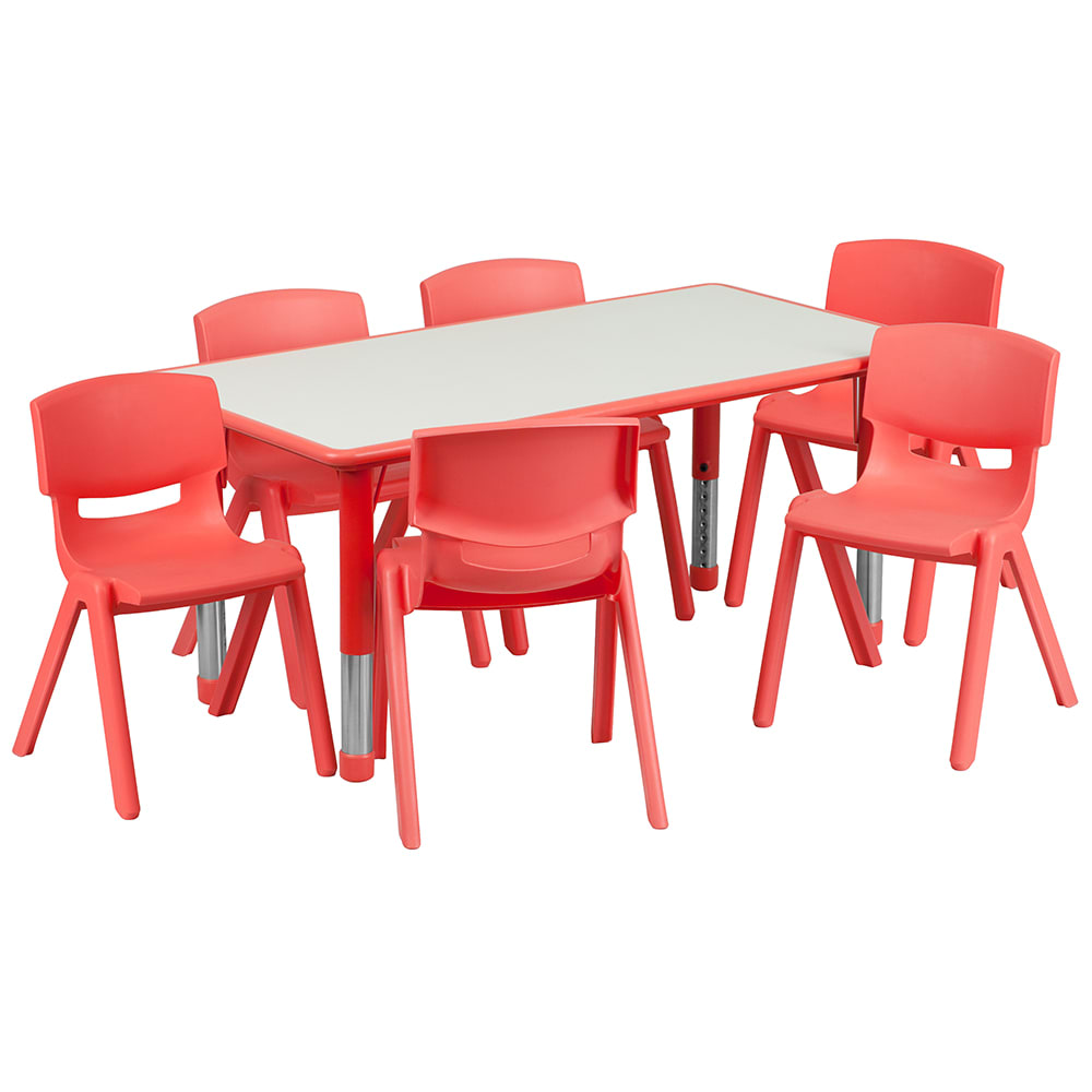 916-0600036RCTTBLRED Preschool Activity Table & (6) Chair Set - 47 1/4"L x 23 5/8"W...