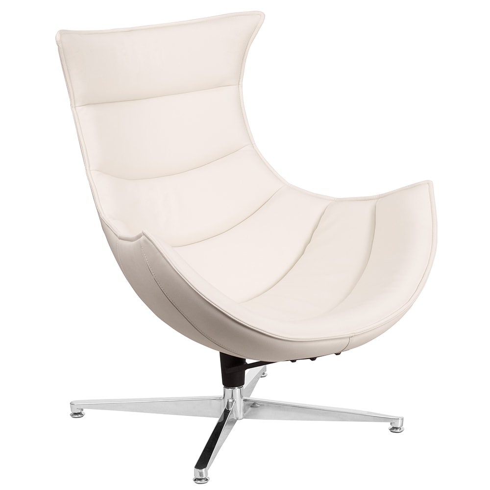 916-32 Retro Swivel Cocoon Arm Chair - LeatherSoft Upholstery, White