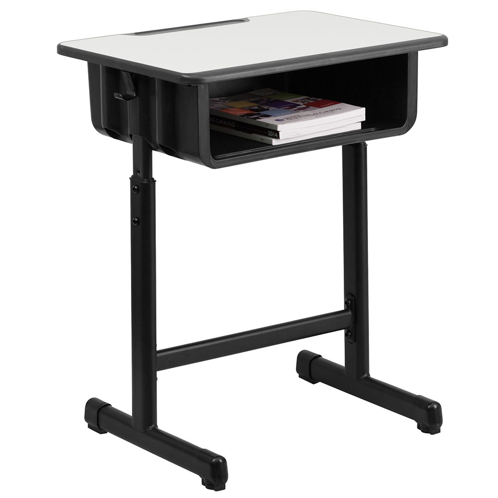 916-46 Student Desk w/ Book Box & Pencil Groove - Gray Laminate Top,  Black Steel Frame