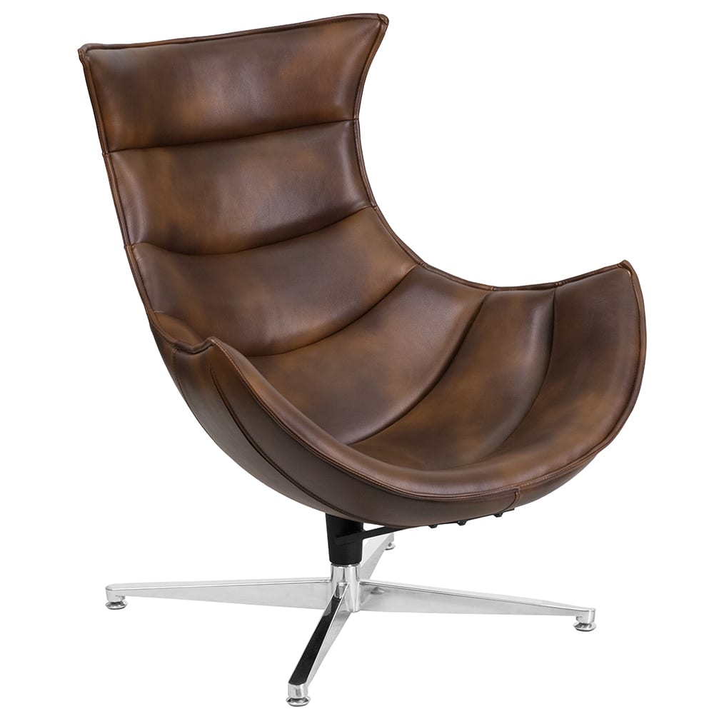 916-39 Retro Swivel Cocoon Arm Chair - LeatherSoft Upholstery, Bomber Jacket Brown