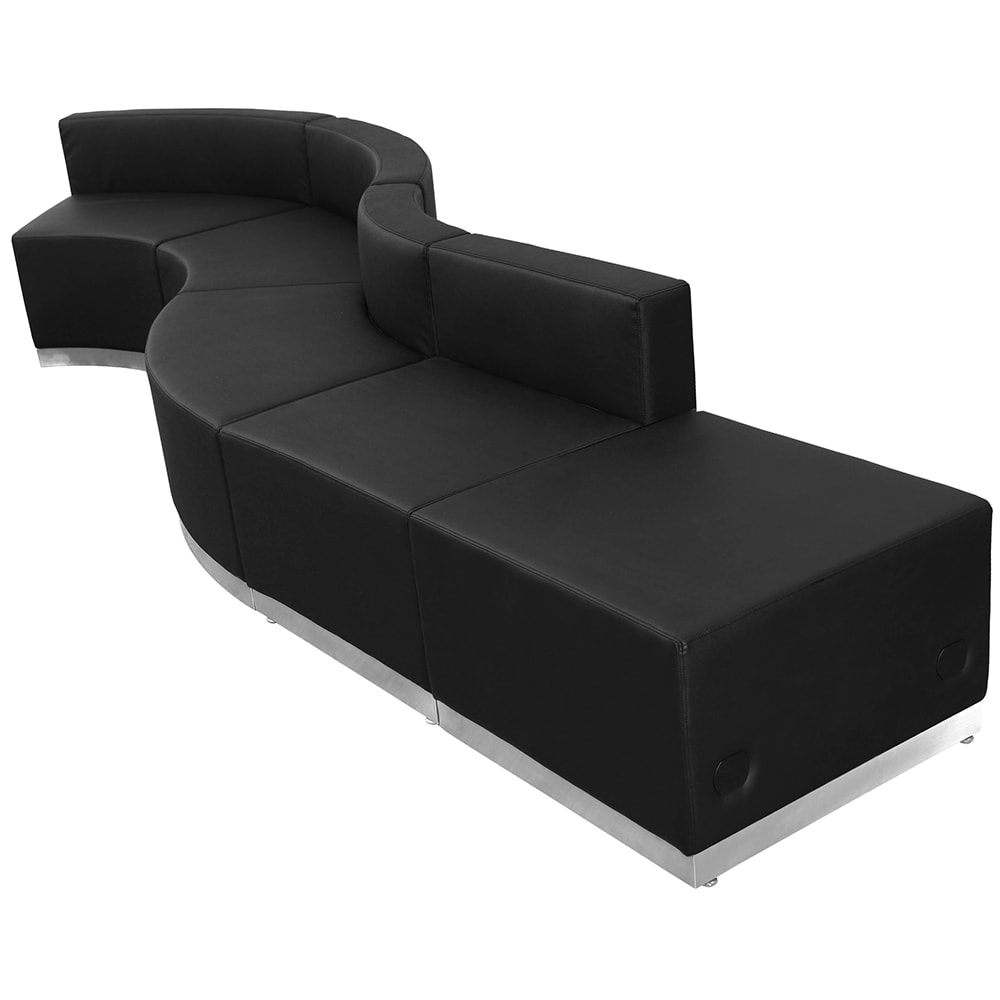 916-803590SETBK 5 Piece Modular Reception Sofa Set - LeatherSoft Upholstery, Black