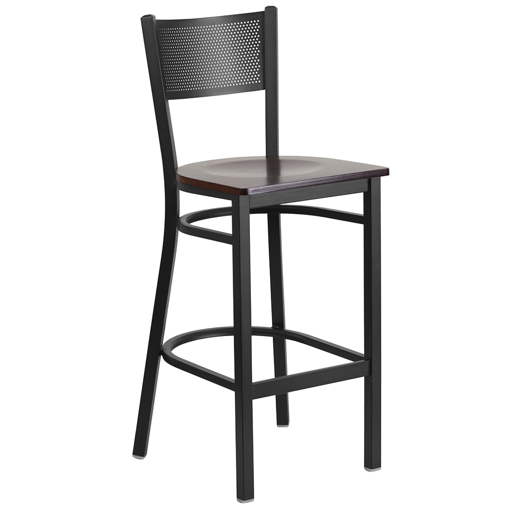 916-XDG60116GRDBWALW Bar Stool w/ Grid Back & Walnut Wood Seat, Black