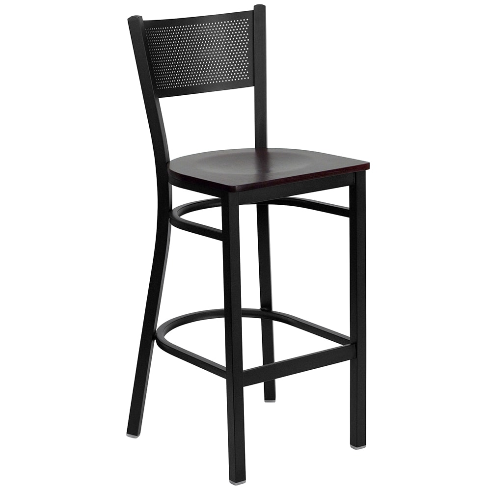 916-XDG60116GRDBMAHW Bar Stool w/ Grid Back & Mahogany Wood Seat, Black