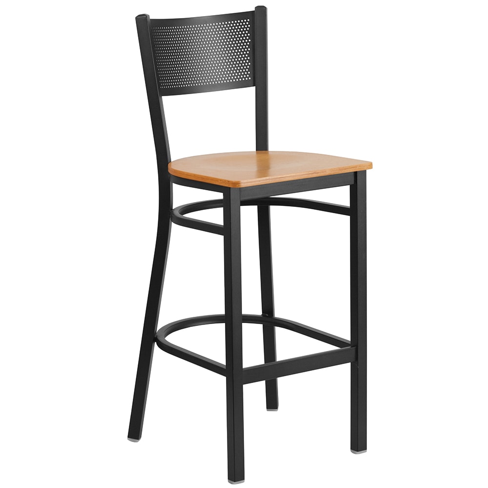 916-XDG60116GRDBNATW Bar Stool w/ Grid Back & Natural Wood Seat, Black