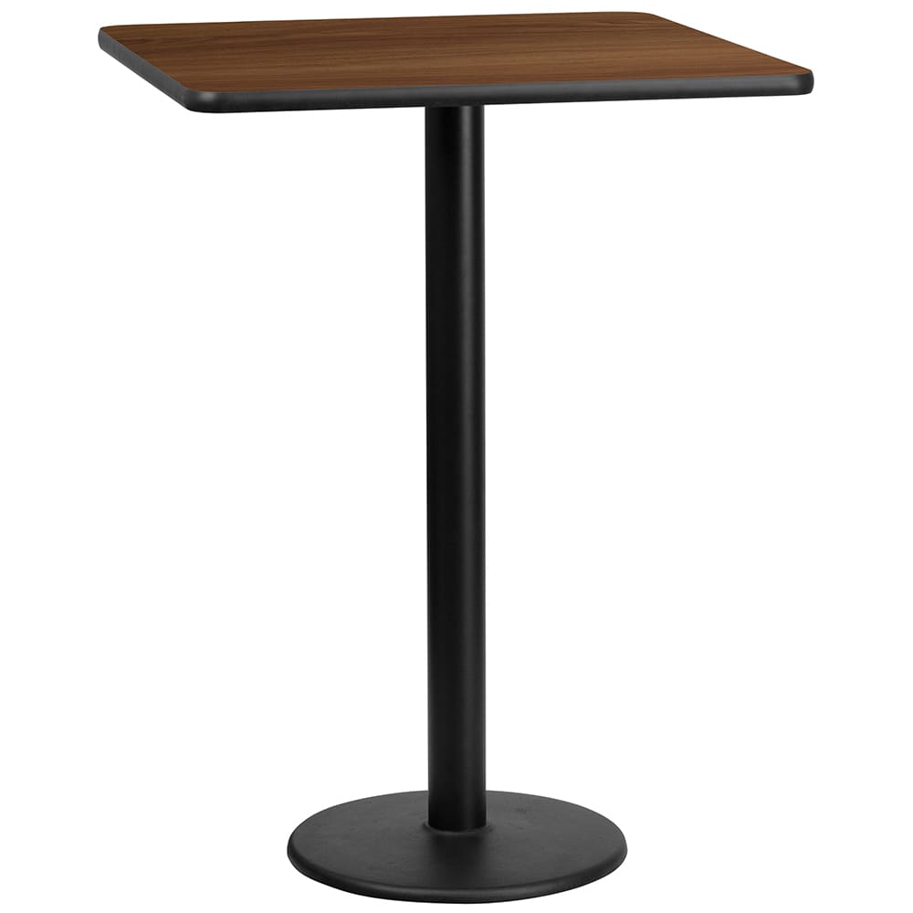 916-XWTB3030TR18B 30" Square Bar Height Table - Walnut Laminate Top, Cast Iron Base