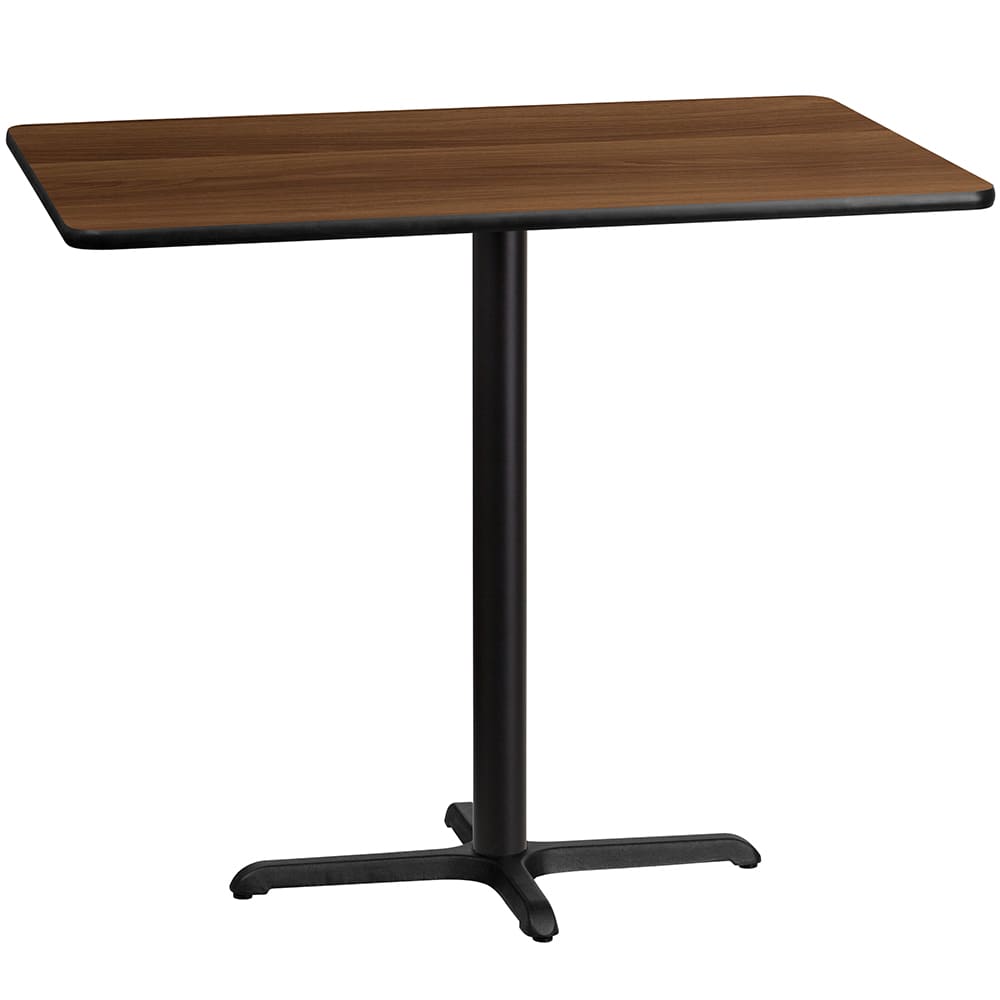 916-XWTB3048T2230B Rectangular Bar Height Table w/ Walnut Laminate Top - 48"W x 30"D x...