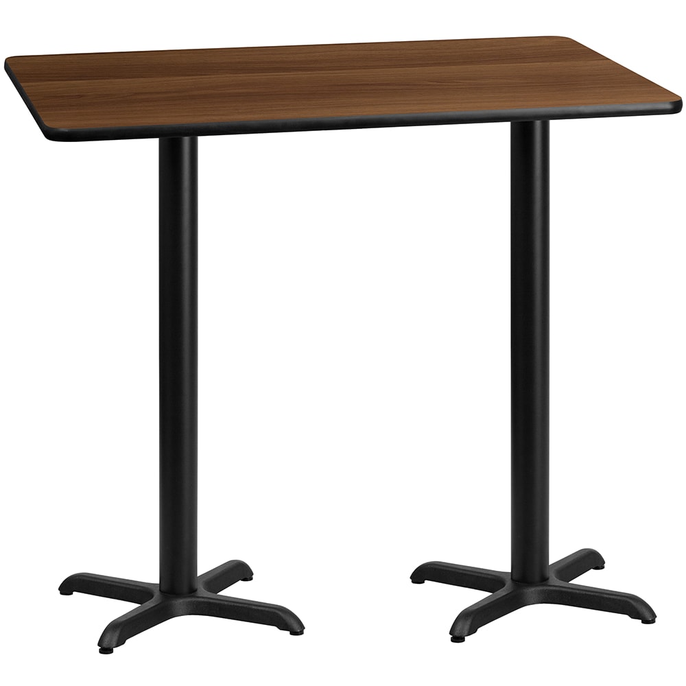 916-XWTB3060T2222B Rectangular Bar Height Table w/ Walnut Laminate Top - 60"W x 30"D x...