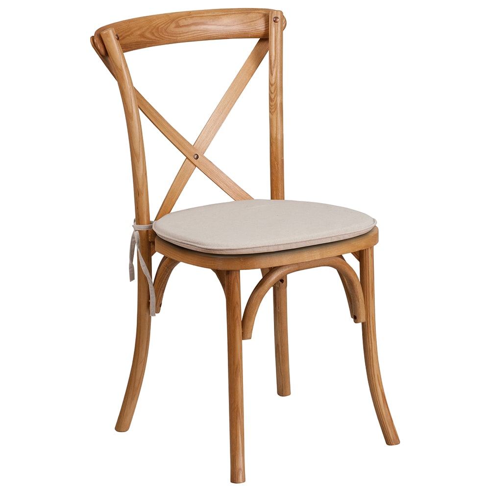 916-XXOAKNTC Stacking Chair w/ Cross Back & Natural Cushion - Ash Wood Frame, Oak Finish