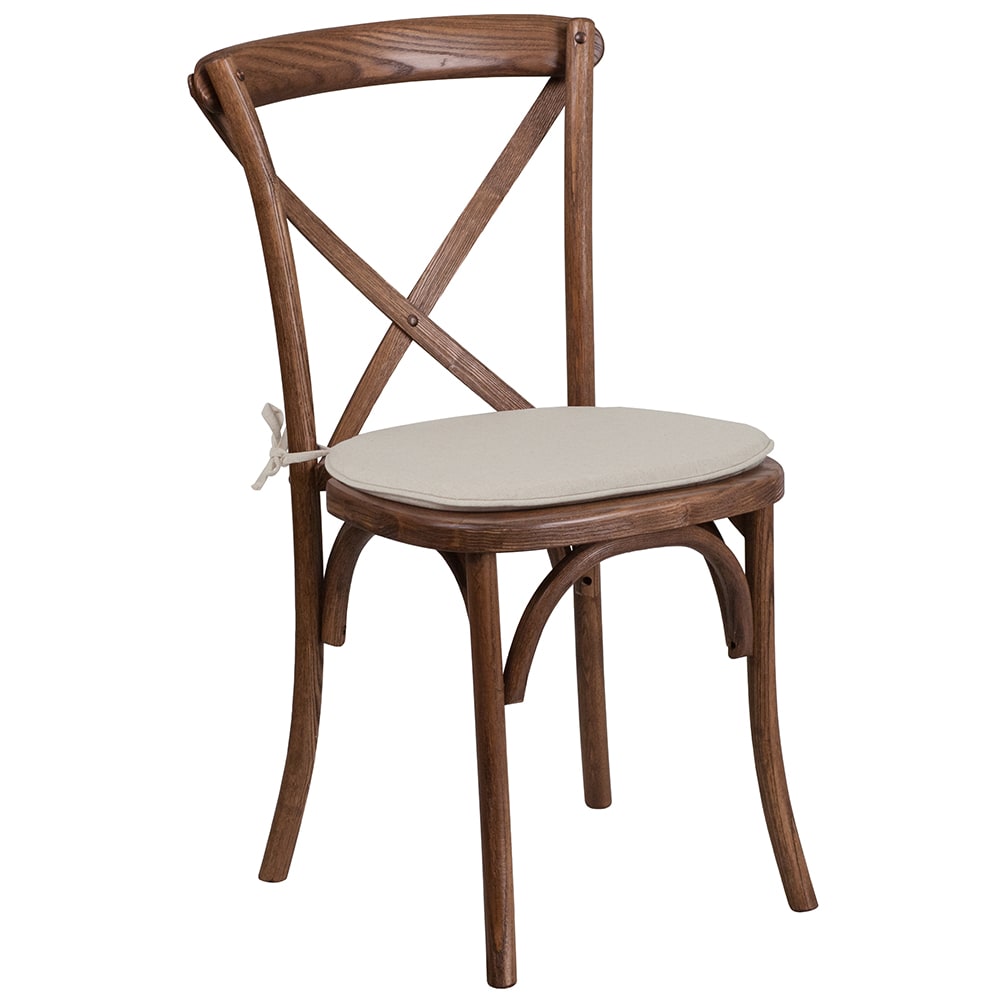 916-XXPECNTC Stacking Chair w/ Cross Back & Natural Cushion - Ash Wood Frame, Pecan Finish