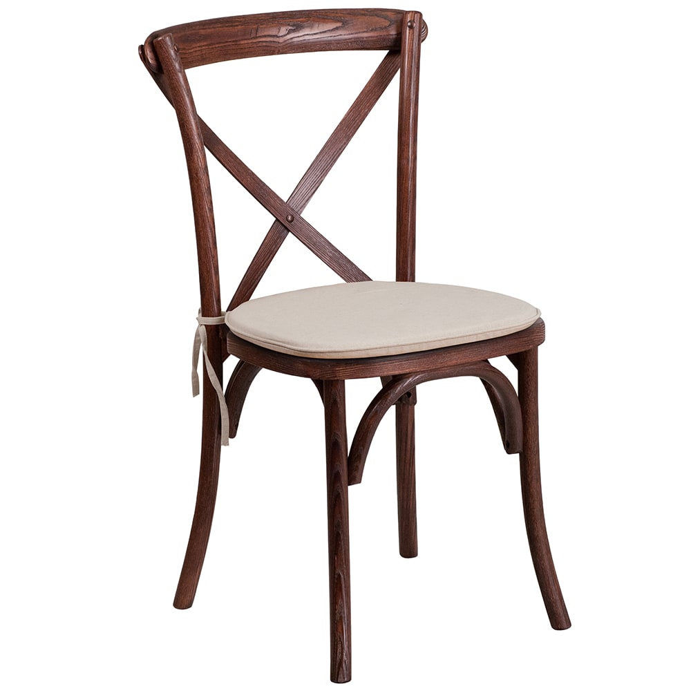 916-XXMNTC Stacking Chair w/ Cross Back & Natural Cushion - Ash Wood Frame, Mahogany Finish