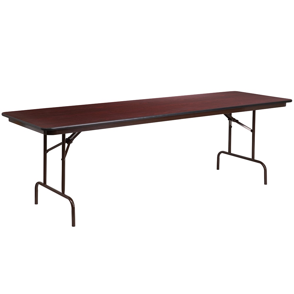 916-YT3096HIGHWAL Rectangular Folding Table w/ High Pressure Mahogany Laminate Top - 96"W x...