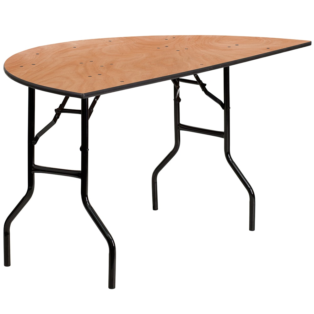 916-YTWHRFT60HF Half Round Folding Banquet Table w/ Plywood Top - 60"W x 30"D x 30 1/4&...