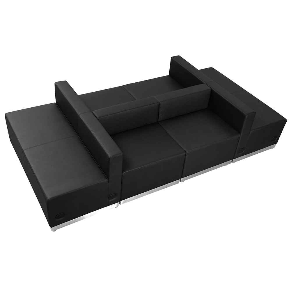 916-803650SETBK 6 Piece Modular Reception Sofa Set - LeatherSoft Upholstery, Black